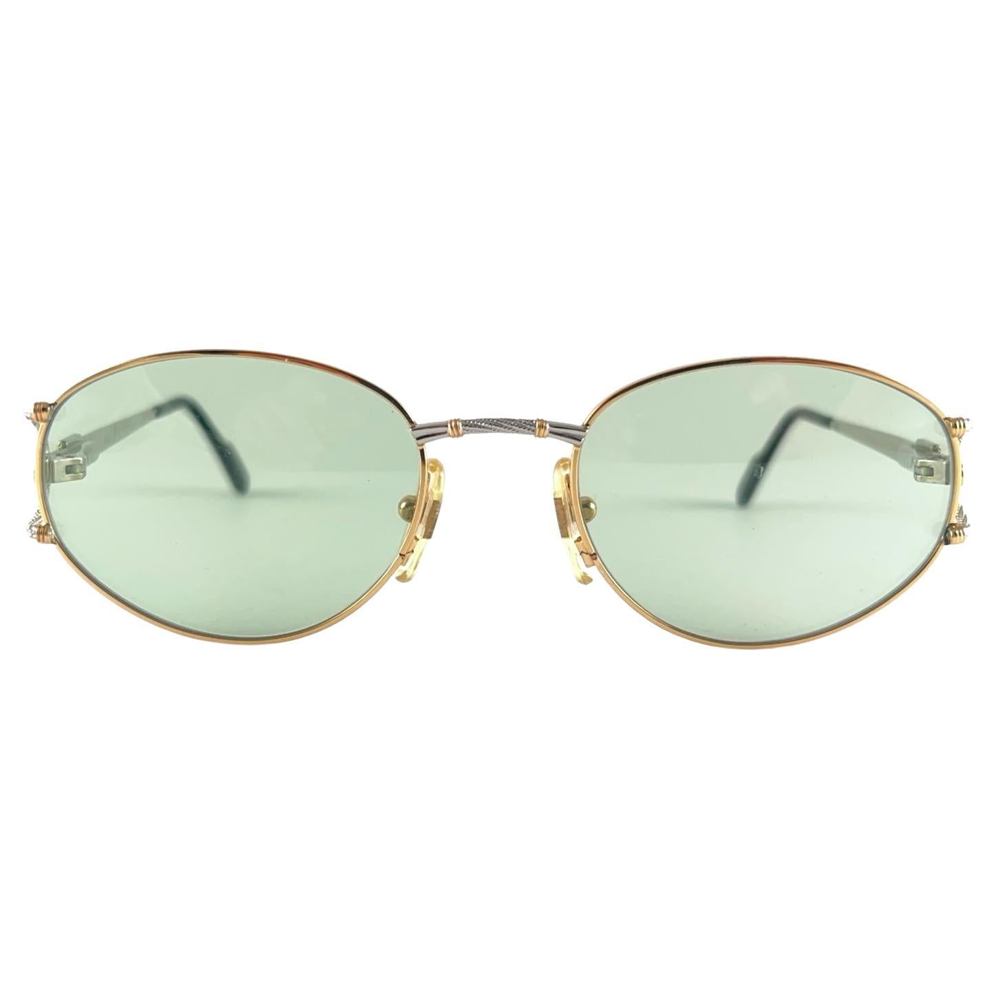 New Vintage Tiffany T 387 Ovale Placcato Oro Lenti Verdi Anni '90 Occhiali da Sole Italia