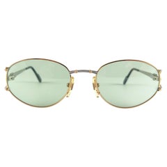 Neu Vintage Tiffany T 387 Oval vergoldete grüne Linsen 90er Jahre Sonnenbrille Italien, Vintage