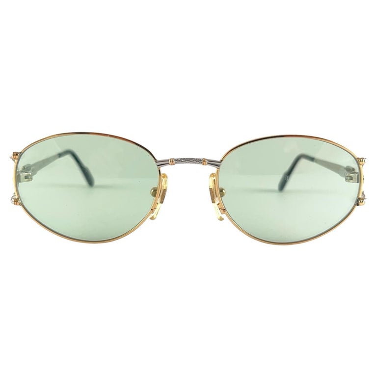 New Vintage Tiffany T 387 Oval Gold Plated Green Lenses 90'S