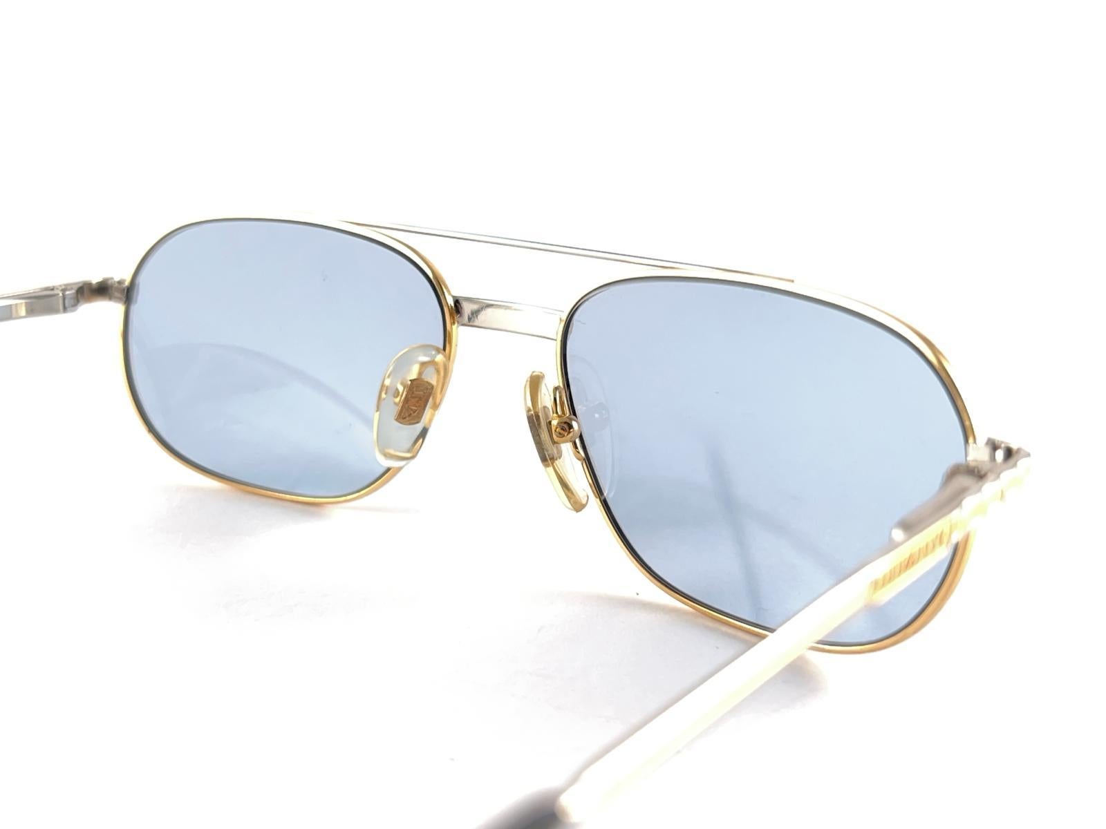 New Vintage Tiffany T 396 Oval Gold Plated Blue Lenses 90'S Sunglasses Italy For Sale 6