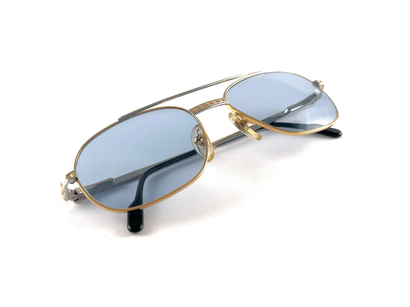 New Vintage Tiffany T 396 Oval Gold Plated Blue Lenses 90'S Sunglasses Italy For Sale 8