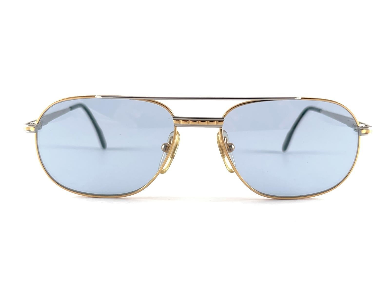 New Vintage Tiffany T 396 Oval Gold Plated Blue Lenses 90'S Sunglasses Italy For Sale 9
