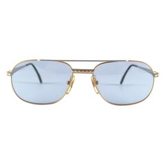 New Vintage Tiffany T 396 Oval Gold Plated Blue Lenses 90'S Sunglasses Italy