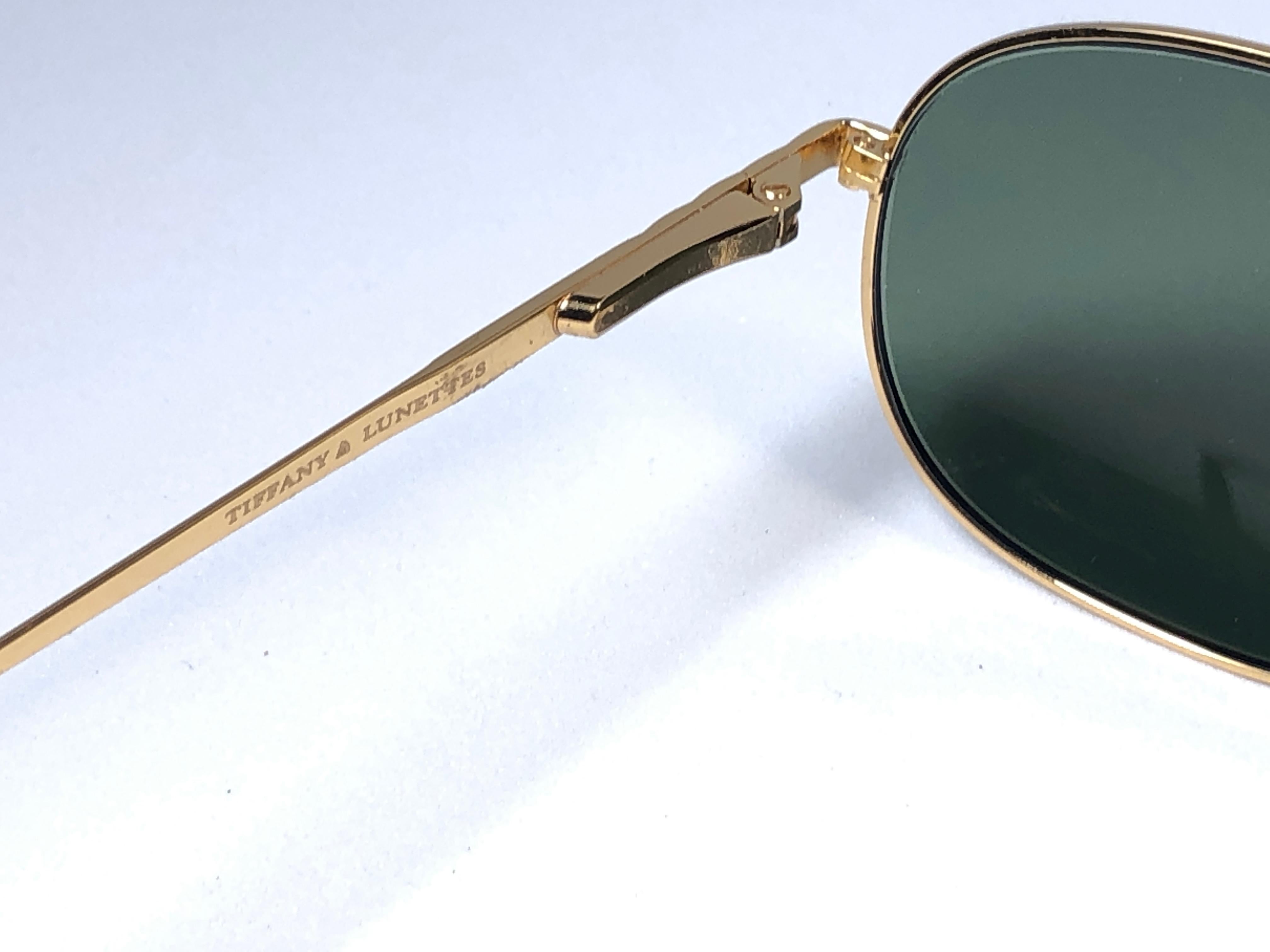 Black New Vintage Tiffany T371  Dark Green Plated Gold 1990 Sunglasses France
