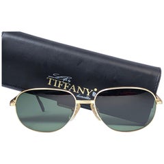 New Vintage Tiffany T371 Dark Green Plated Gold 1990 Sunglasses France
