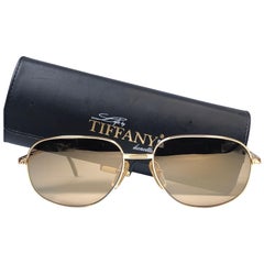 T371 New Vintage Tiffany  Or  Lunettes de soleil dorées plaquées miroir, France, 1990