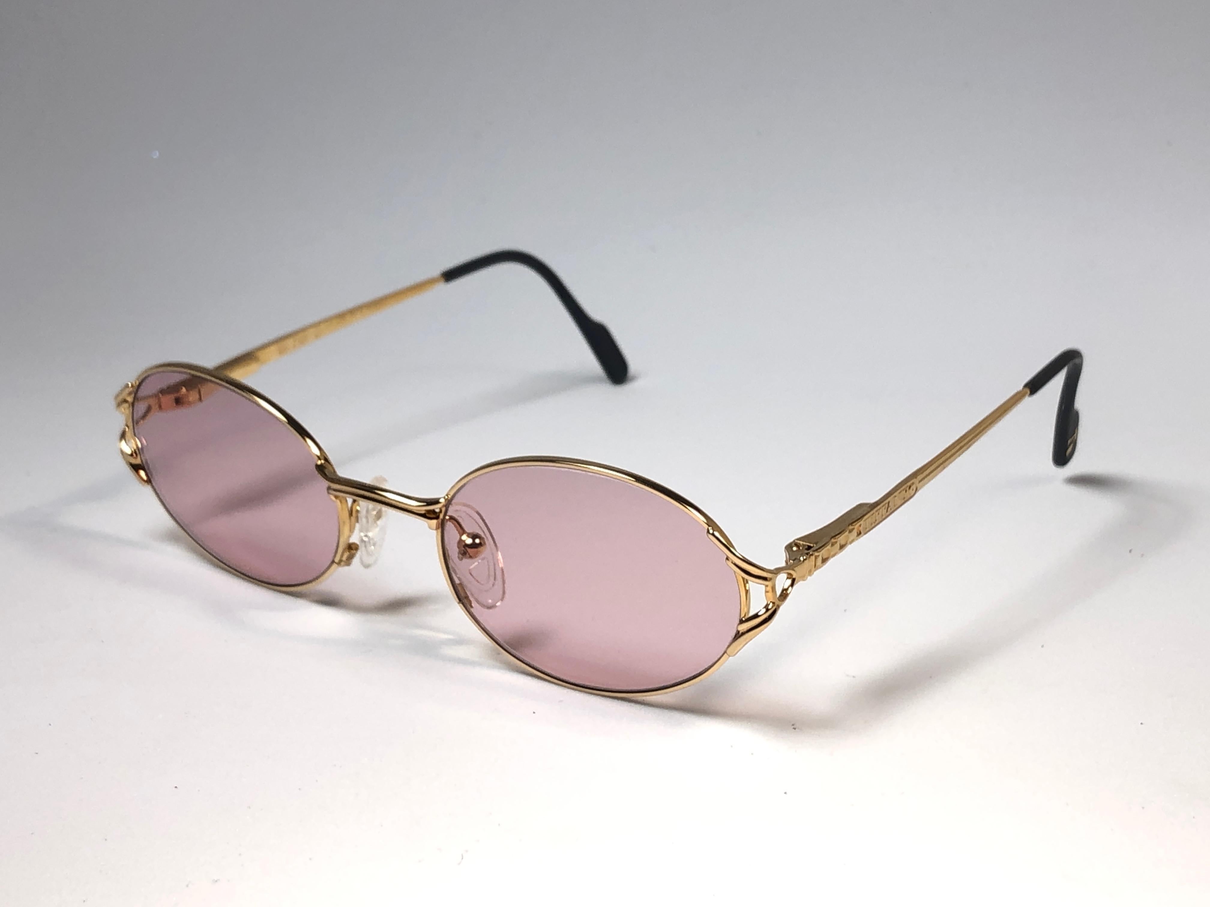 Noir Nouveau Vintage Tiffany T567 Oval Rose Plated Gold 1990 Lunettes de soleil France