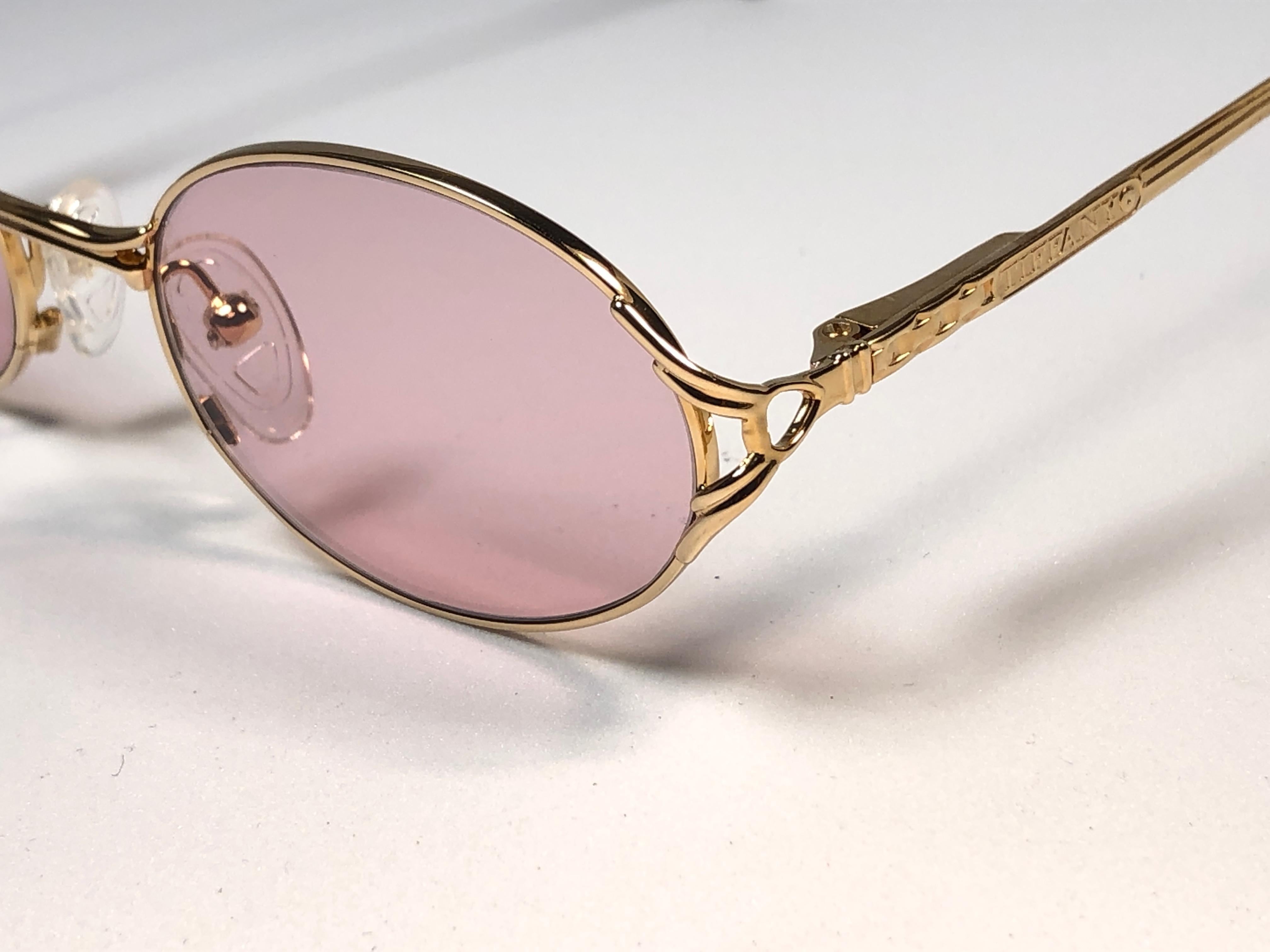 Women's or Men's New Vintage Tiffany T567 Oval Rose Plated Gold 1990 Sunglasses France