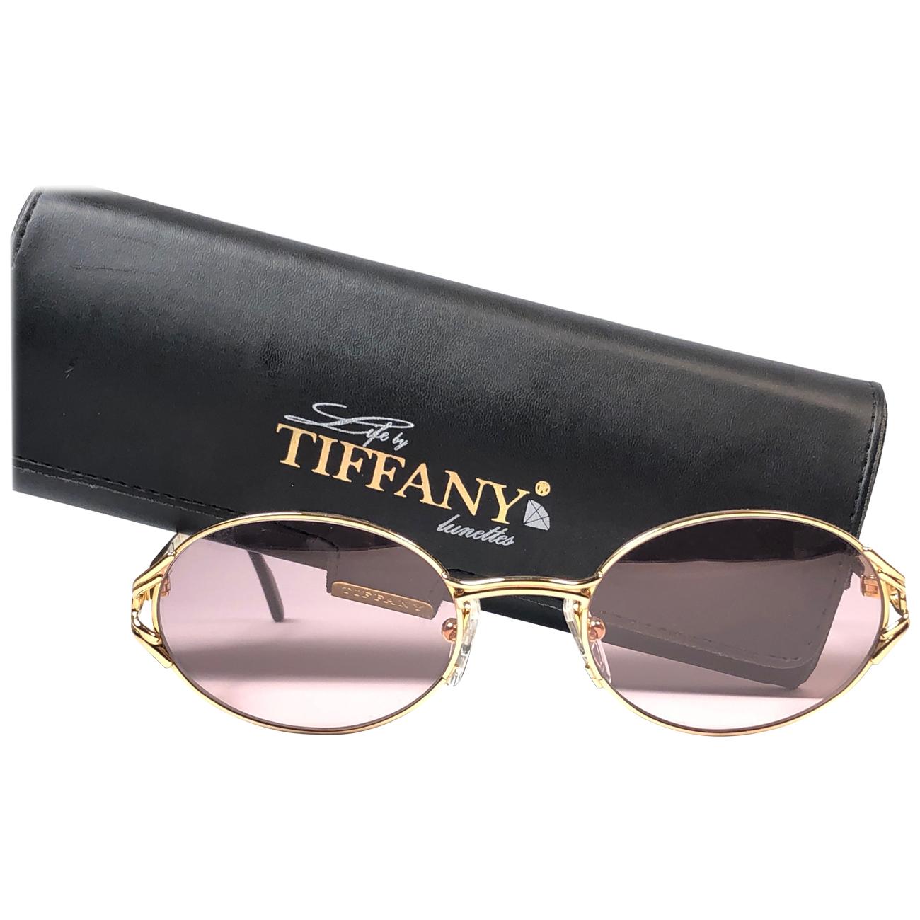 New Vintage Tiffany T567 Oval Rose Plated Gold 1990 Sunglasses France