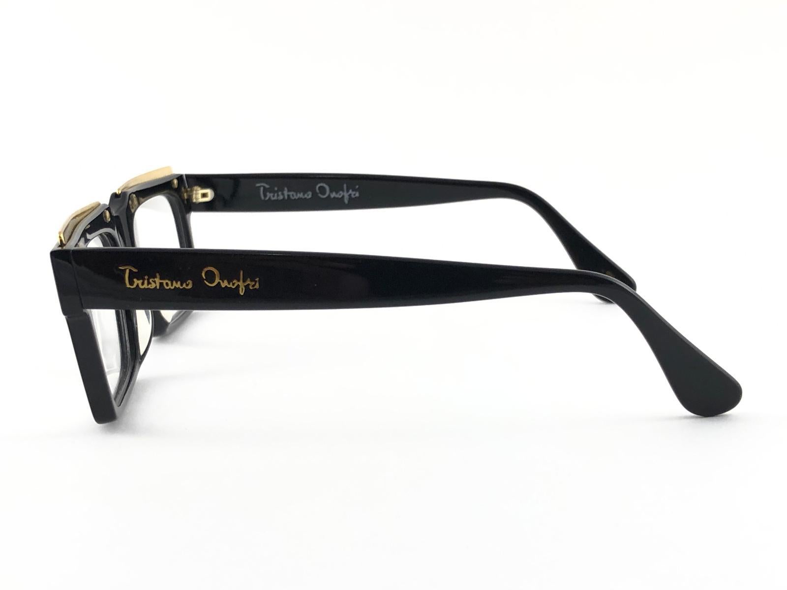 New Vintage Tristano Onofri Black & Gold RX Reading 1980 Italy Sunglasses In New Condition For Sale In Baleares, Baleares