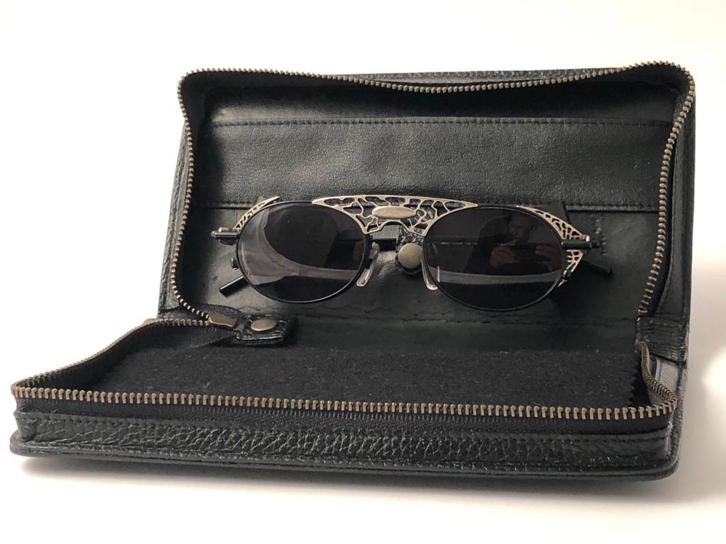 New Vintage Kansai Steampunk Silver Black Full Set  1980's Japan Sunglasses For Sale 12