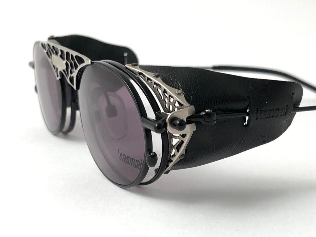 Women's or Men's New Vintage Kansai Steampunk Silver Black Full Set  1980's Japan Sunglasses For Sale