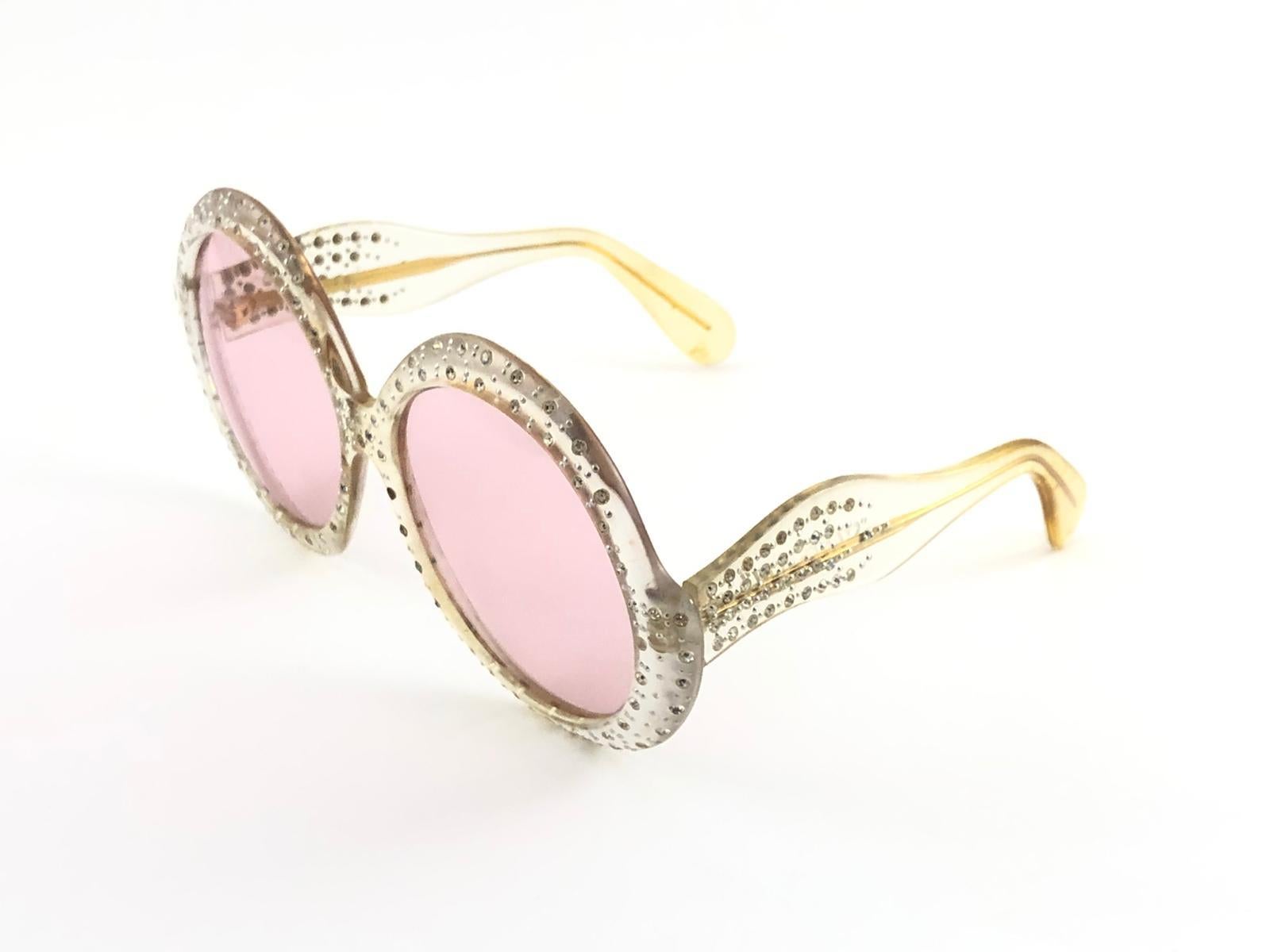 New Vintage Ultra Sudan Clear Rhinestones Rose Lens Oversized 1960's Sunglasses 5