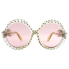 New Vintage Ultra Sudan Clear Rhinestones Rose Lens Oversized 1960's Sunglasses