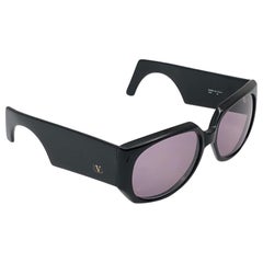 Neu Vintage Valentino 543 Schwarze schlanke Masken-Sonnenbrille 1980er Jahre Made in Italy