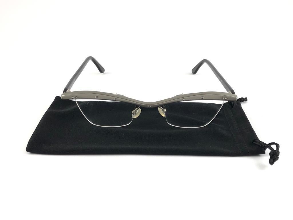 Black New Vintage Wolfang Proksch's Silver Reading Frame Sunglasses 1990'S Germany For Sale