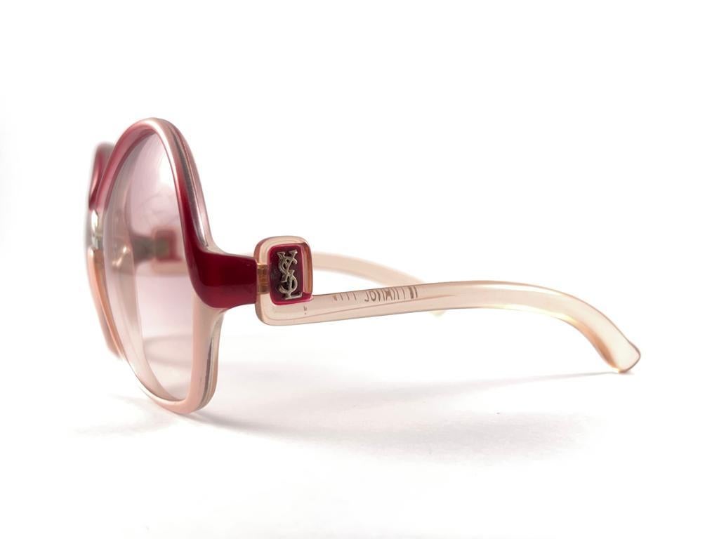 Red New Vintage Yves Saint Laurent Butterfly Pink & Burgundy 70's France Sunglasses  For Sale