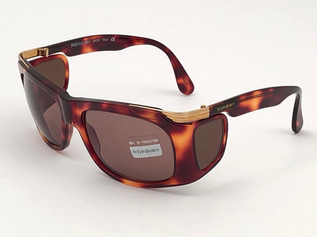 Brown New Vintage Yves Saint Laurent YSL 6517 Tortoise and Gold France Sunglasses