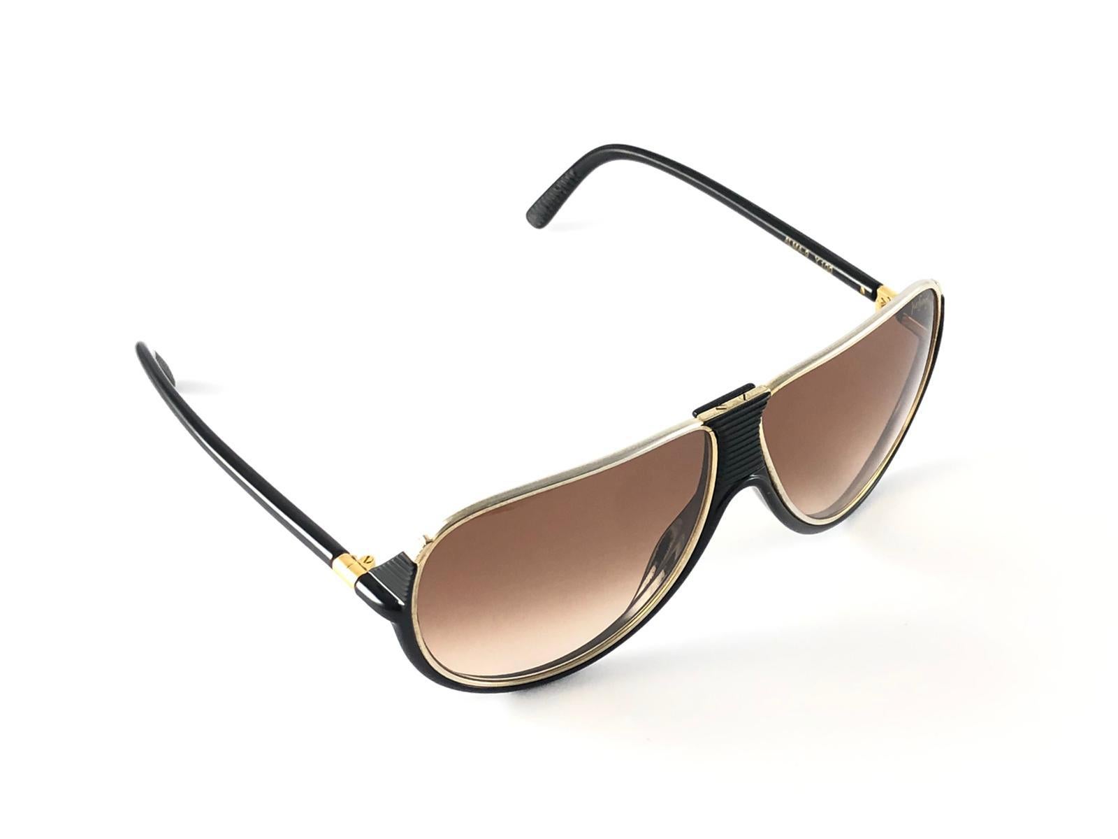 Brown New Vintage Yves Saint Laurent YSL Alma Gold Oversized  1980 France Sunglasses