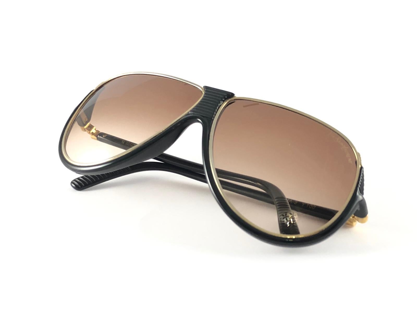 New Vintage Yves Saint Laurent YSL Alma Gold Oversized  1980 France Sunglasses 1