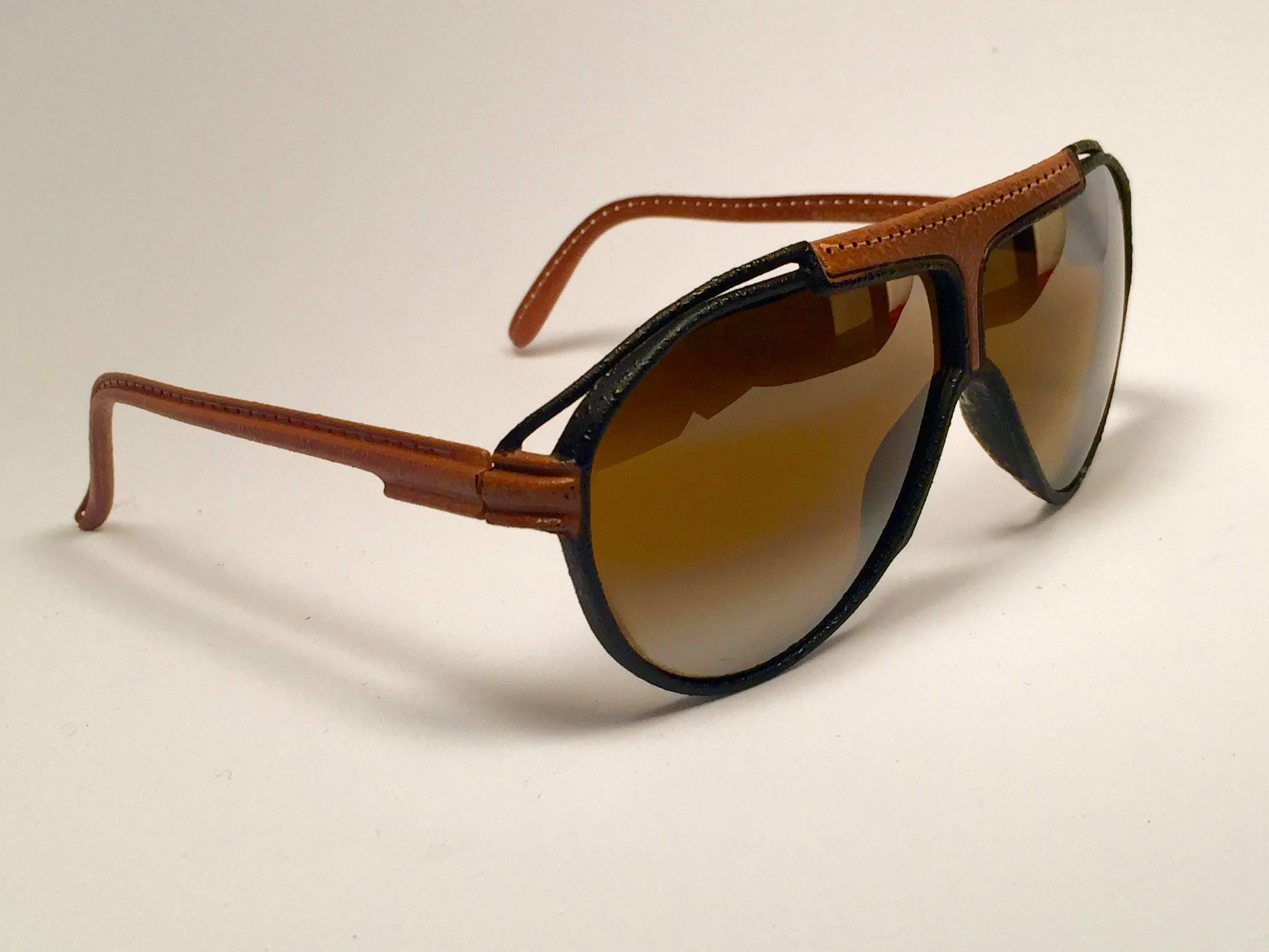 Men's New Vintage Yves Saint Laurent YSL Oversized Leather 1980 France Sunglasses