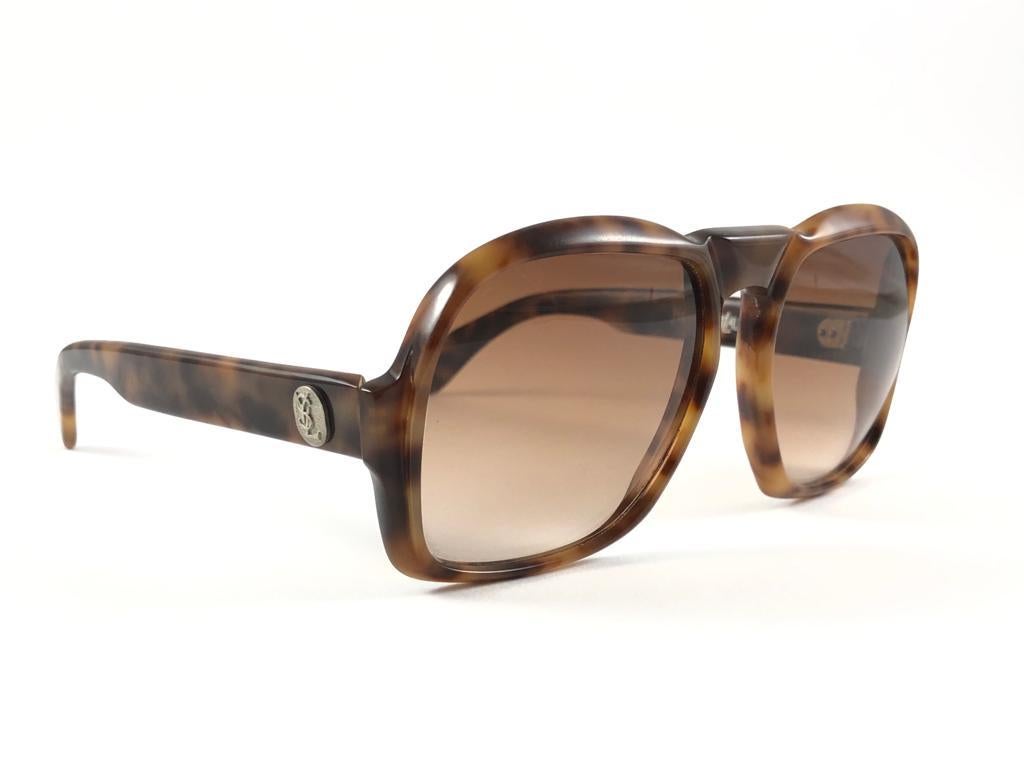 Men's New Vintage Yves Saint Laurent YSL Oversized Tortoise 1980'S France Sunglasses For Sale