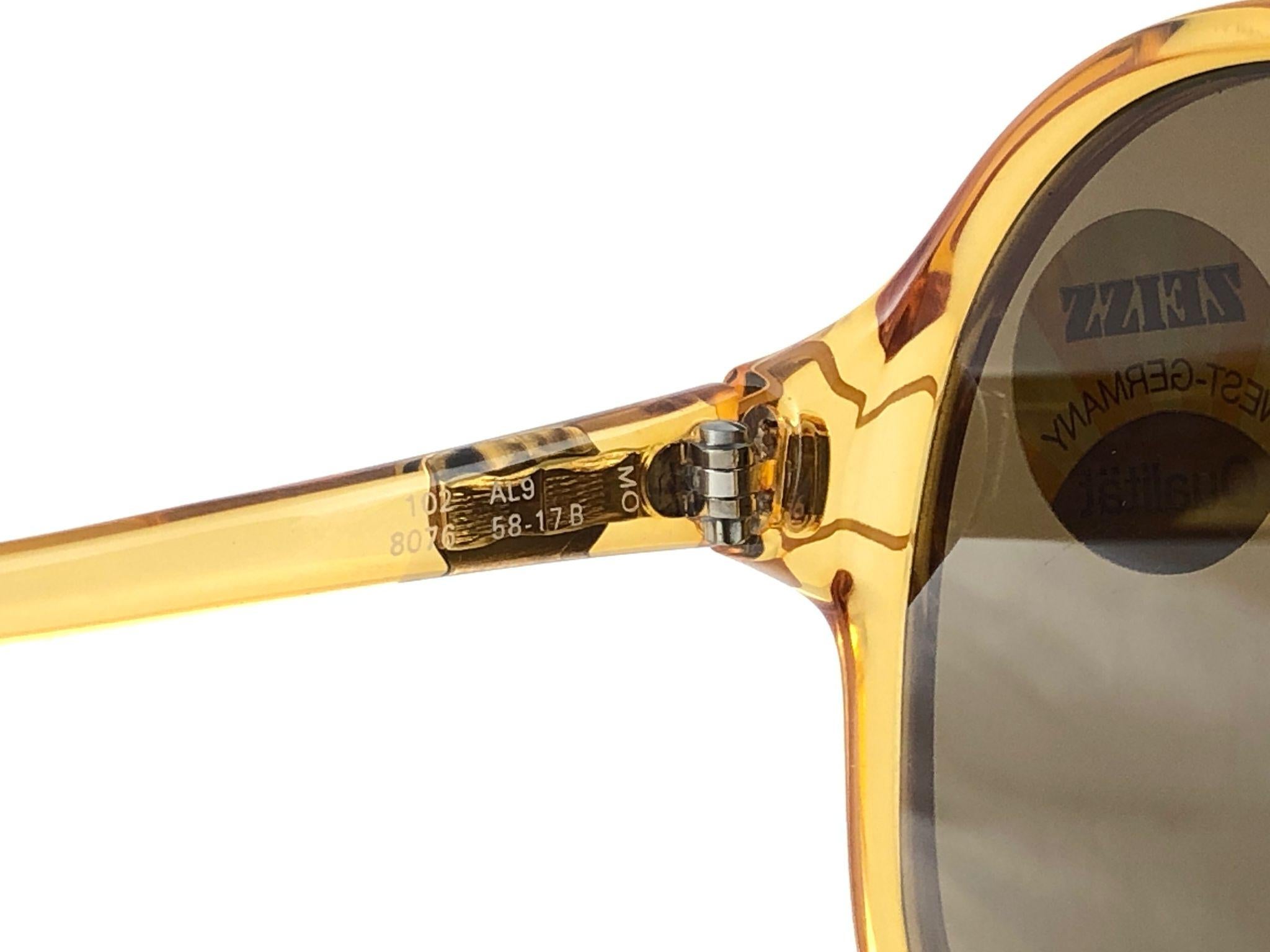 Brown New Vintage Zeiss 8076 Translucent Amber Made W. Germany 1970 Sunglasses