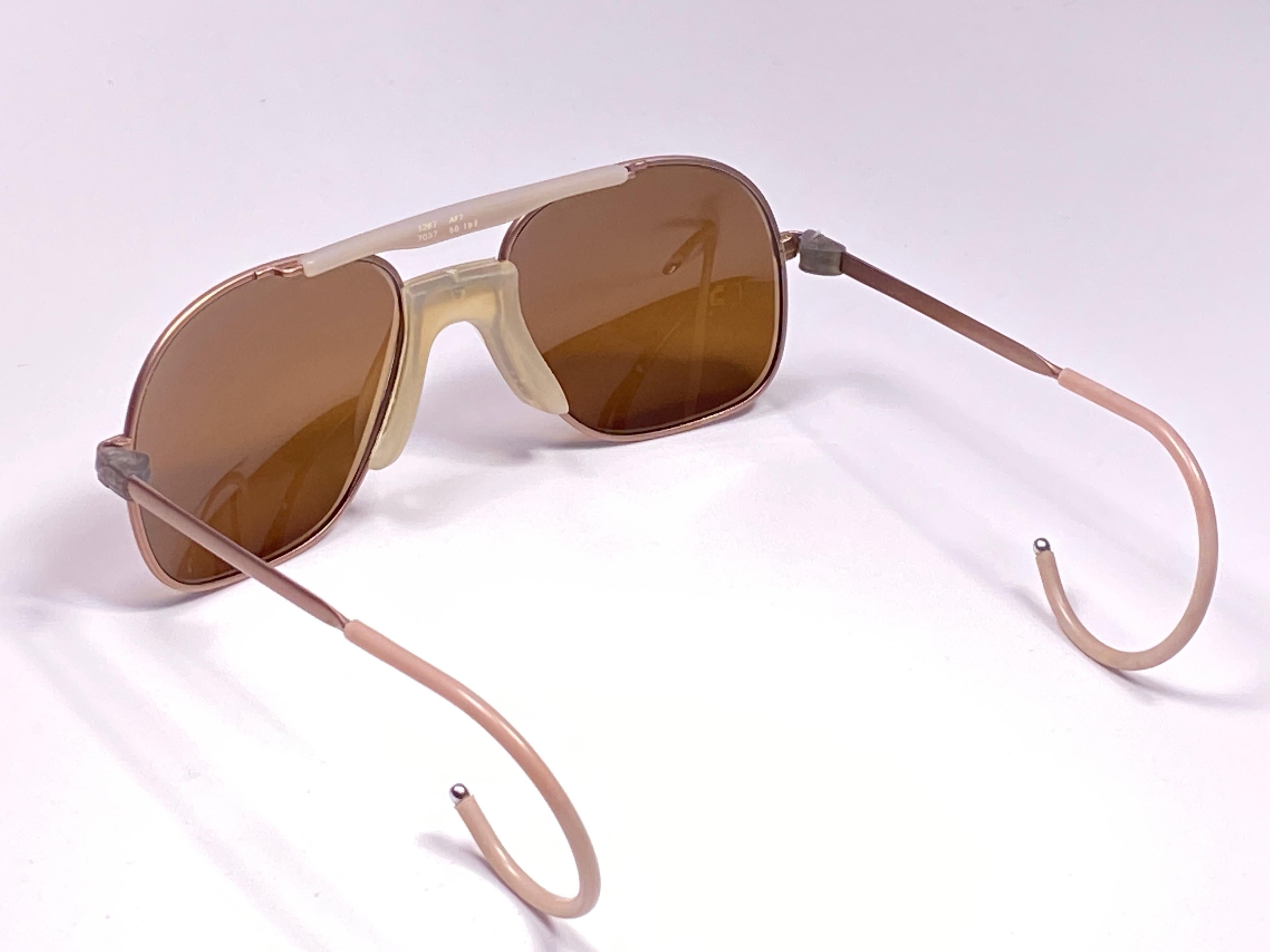 Brown New Vintage Zeiss Metallic Rose Frame Mirror Lenses West Germany 1970 Sunglasses For Sale