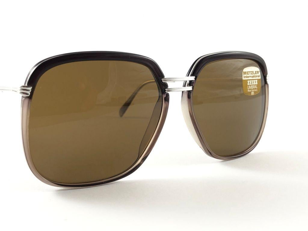 Brown New Vintage Metzler Umbral Silver Sunglasses Made in Germany 1980's For Sale