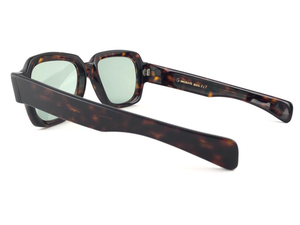 Black New Vintage Zollitsch MOD 217  Tortoise Robust Frame Green Lens 1970 Sunglasses For Sale