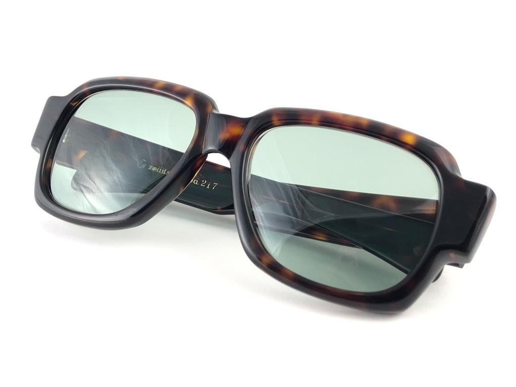 New Vintage Zollitsch MOD 217  Tortoise Robust Frame Green Lens 1970 Sunglasses For Sale 4