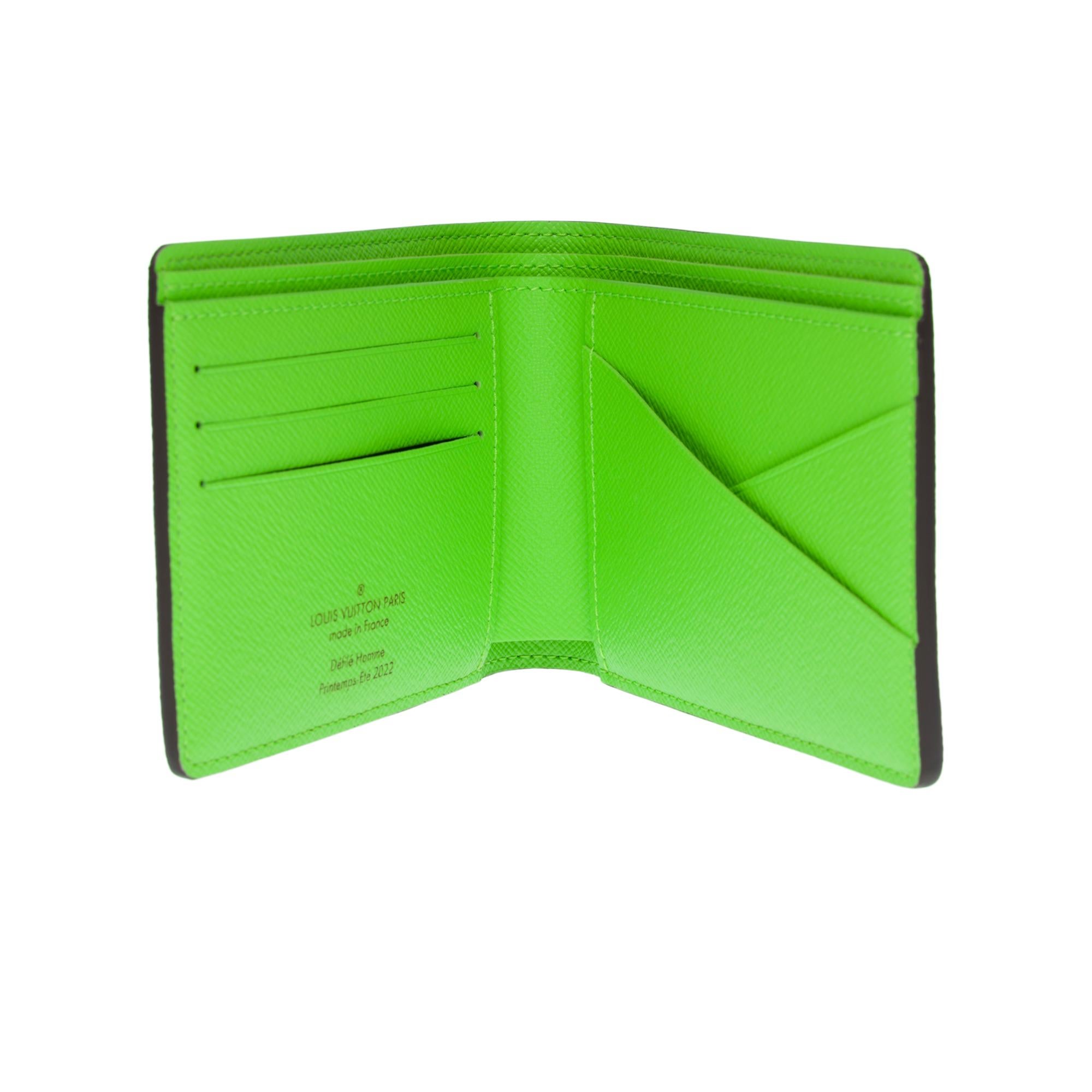 New-Virgil Abloh FW 2022-Multiple Wallet N°7 in brown canvas an green leather In New Condition In Paris, IDF