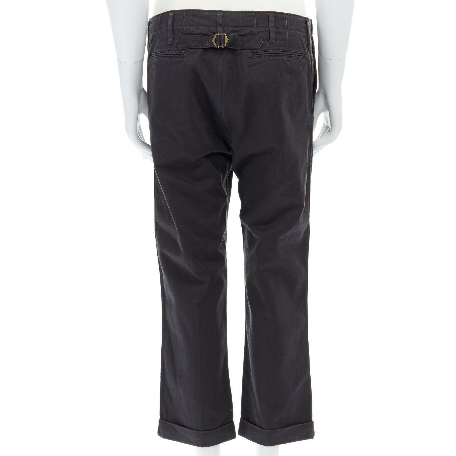 Black new VISVIM JAPAN 100% grey pull tab straight leg cropped pants JP2