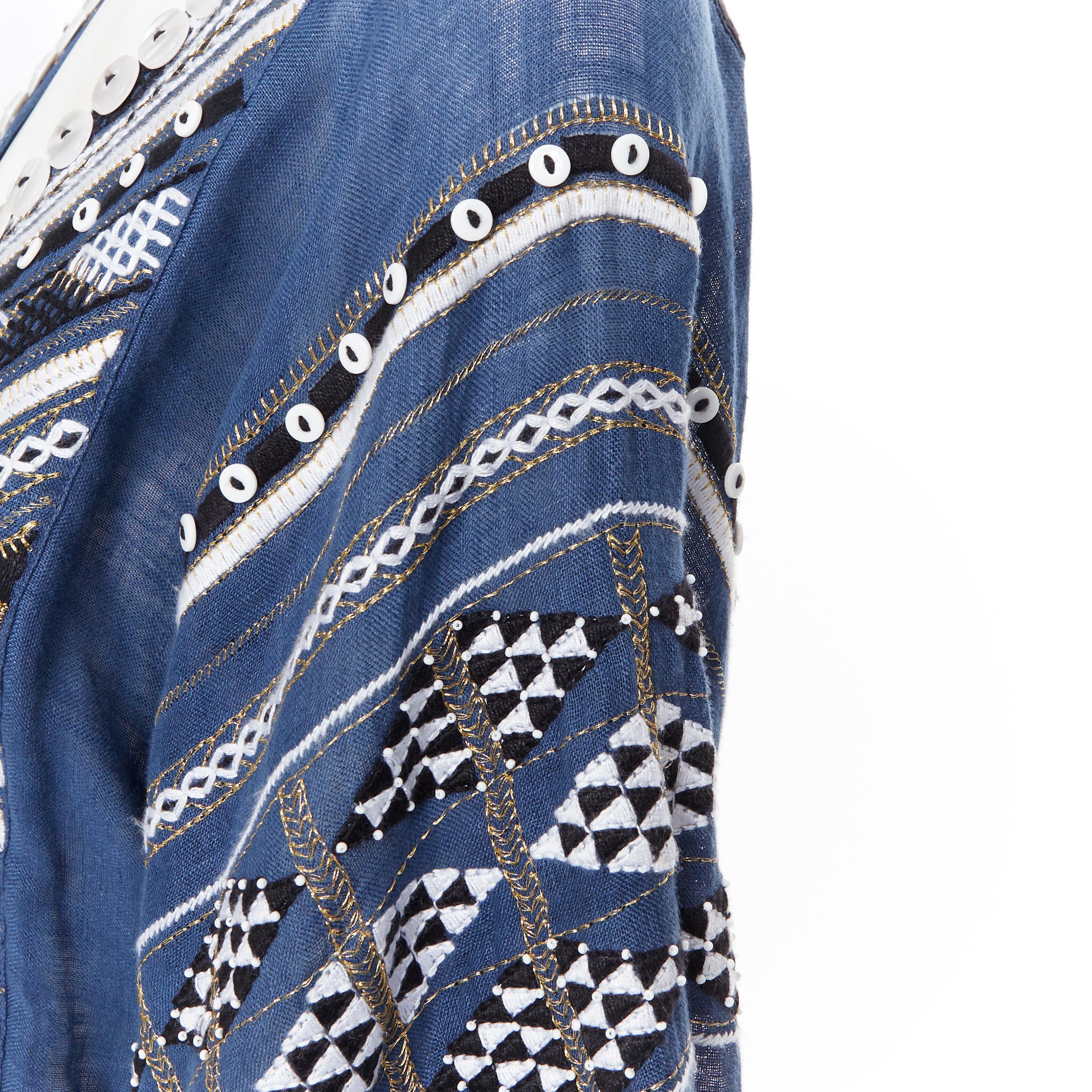 new VITA KIN blue Vyshyvanka embroidery bohemian folk wide sleeve mini dress S For Sale 2