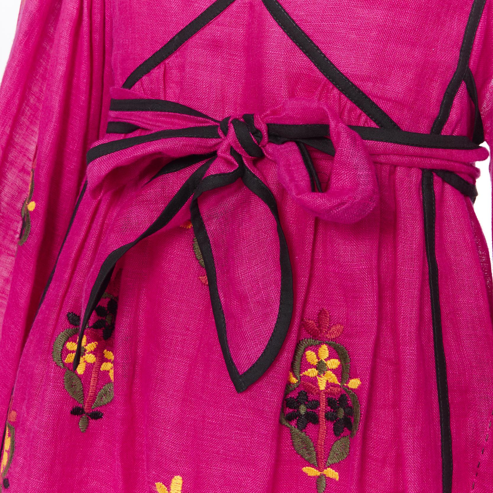 new VITA KIN fuschia Vyshyvanka embroidery bohemian folk wide sleeve dress XS 5