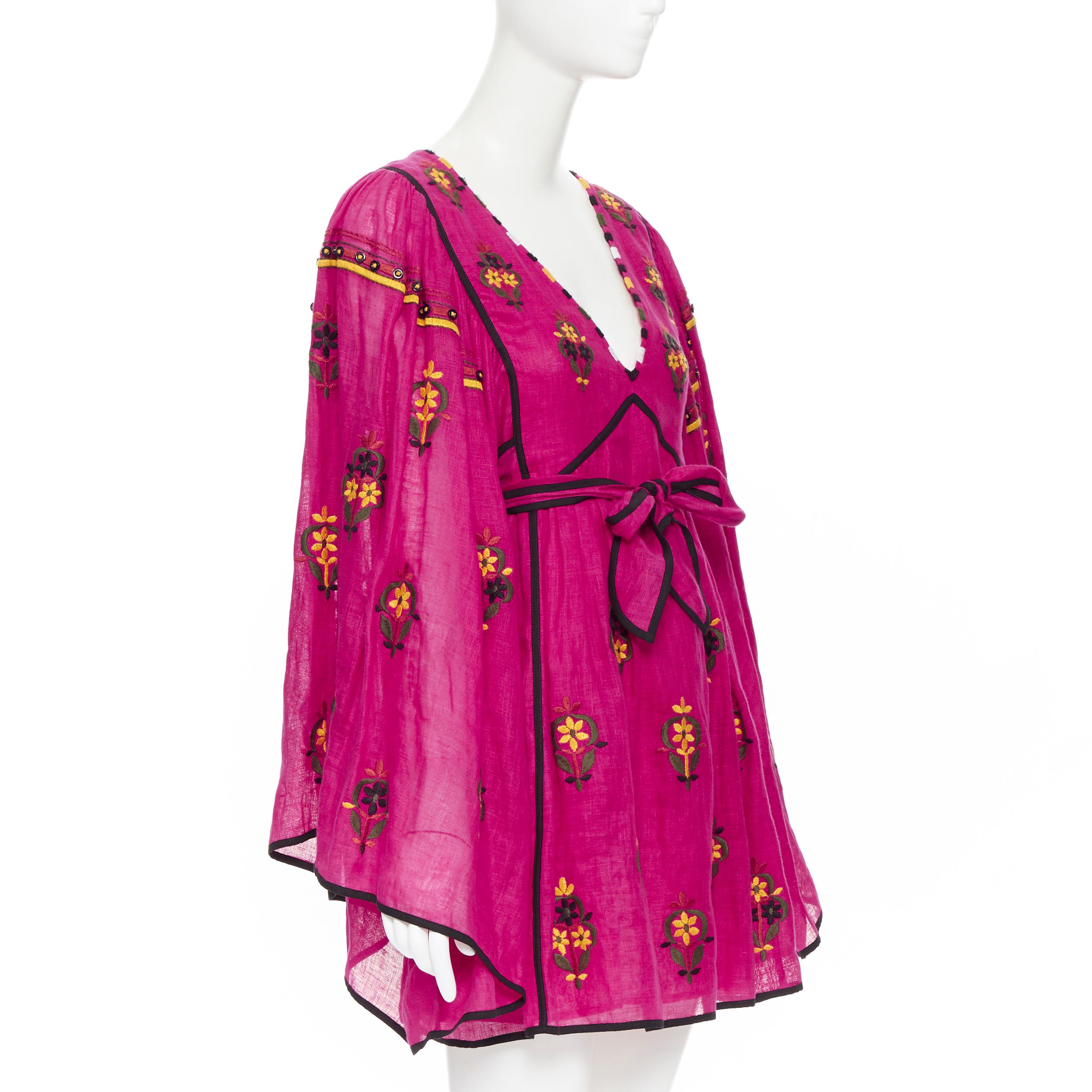 Red new VITA KIN fuschia Vyshyvanka embroidery bohemian folk wide sleeve dress XS