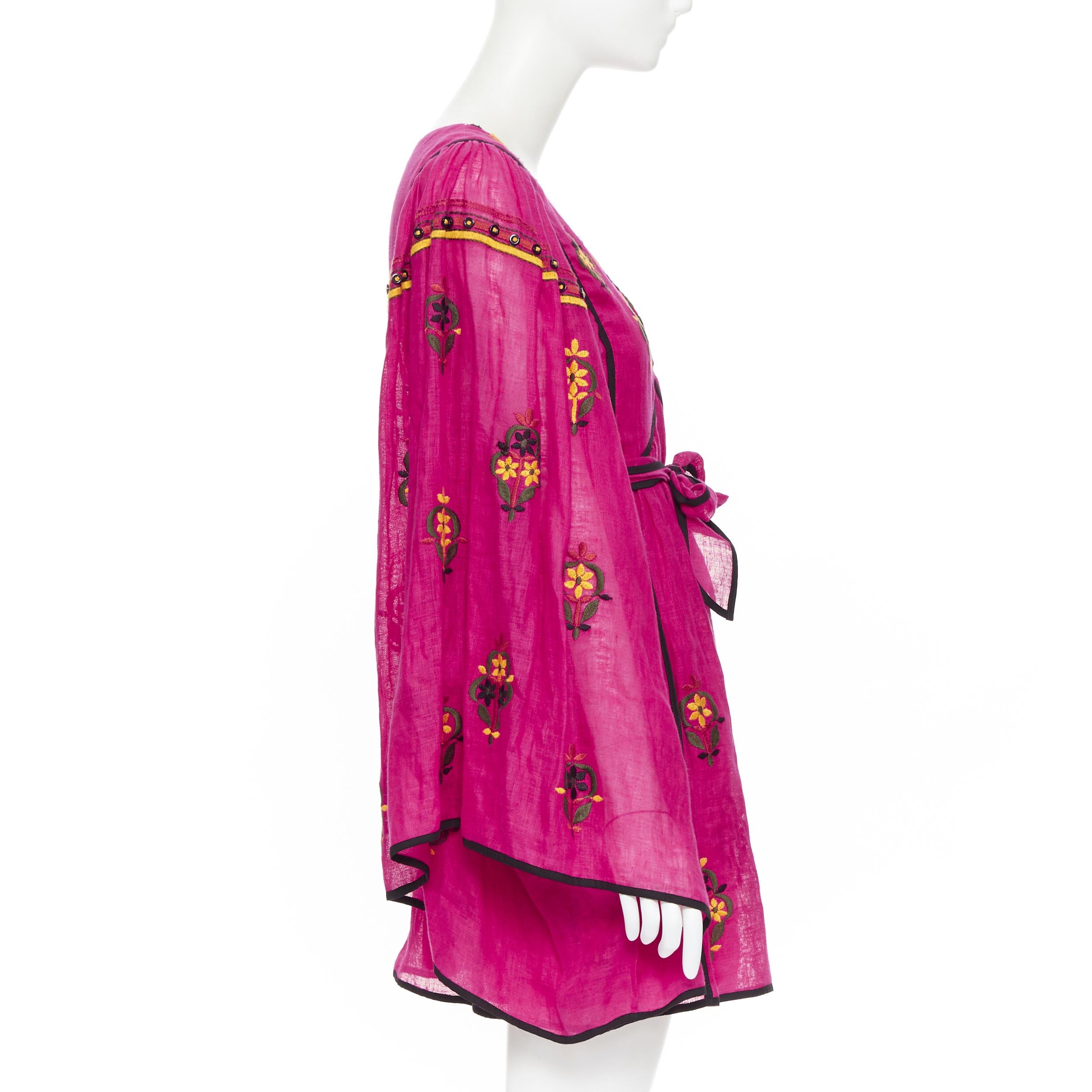 new VITA KIN fuschia Vyshyvanka embroidery bohemian folk wide sleeve dress XS In New Condition In Hong Kong, NT