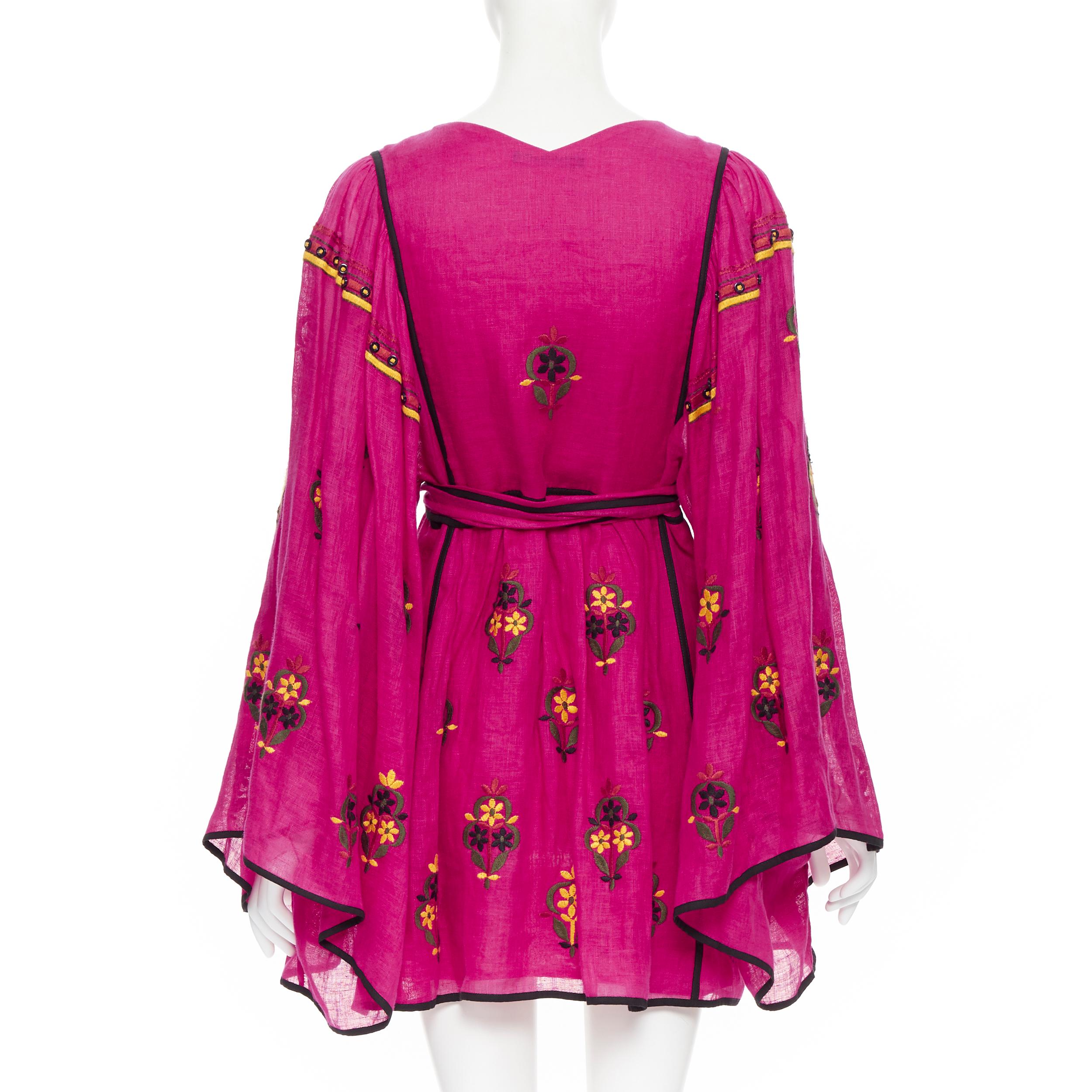 Women's new VITA KIN fuschia Vyshyvanka embroidery bohemian folk wide sleeve dress XS