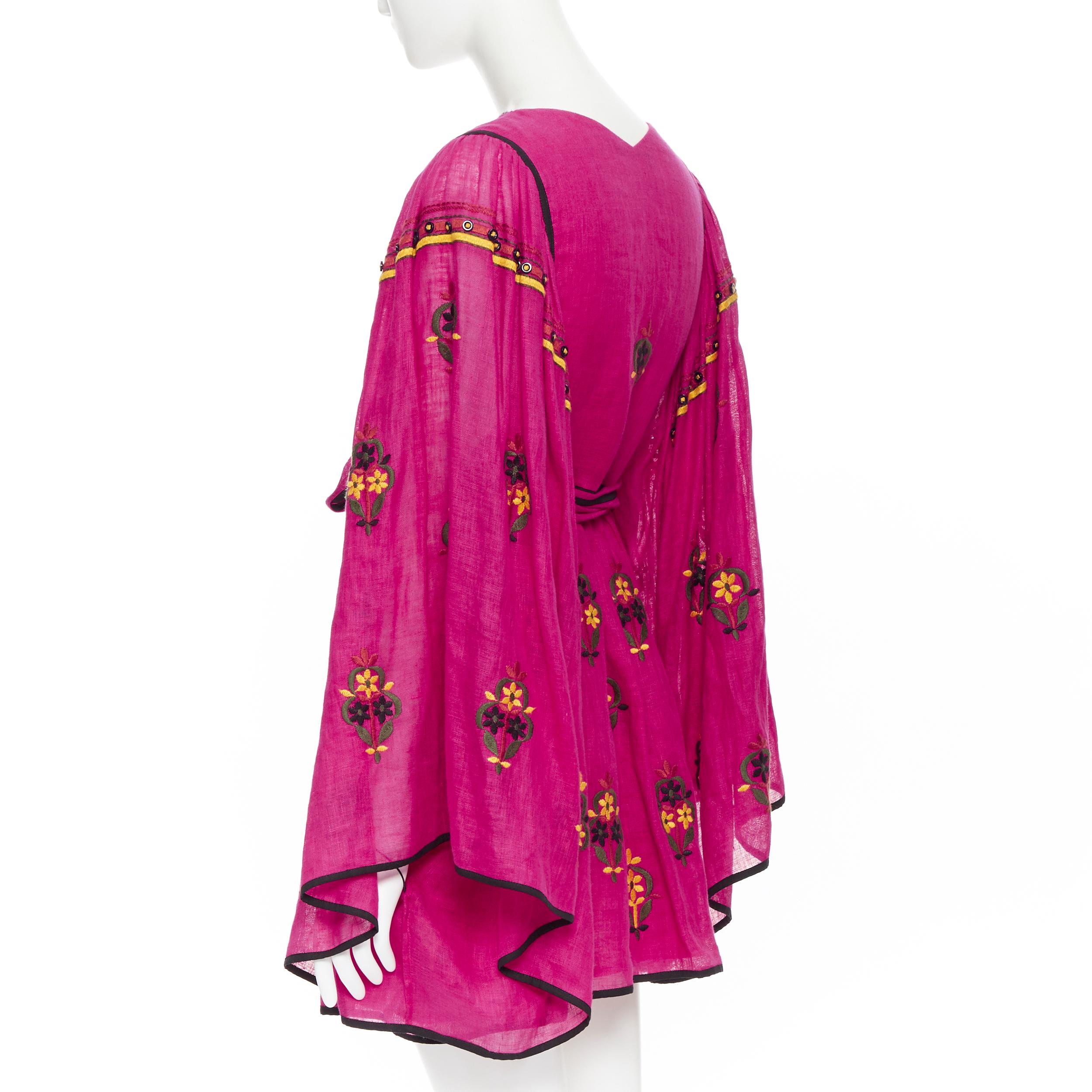 new VITA KIN fuschia Vyshyvanka embroidery bohemian folk wide sleeve dress XS 1