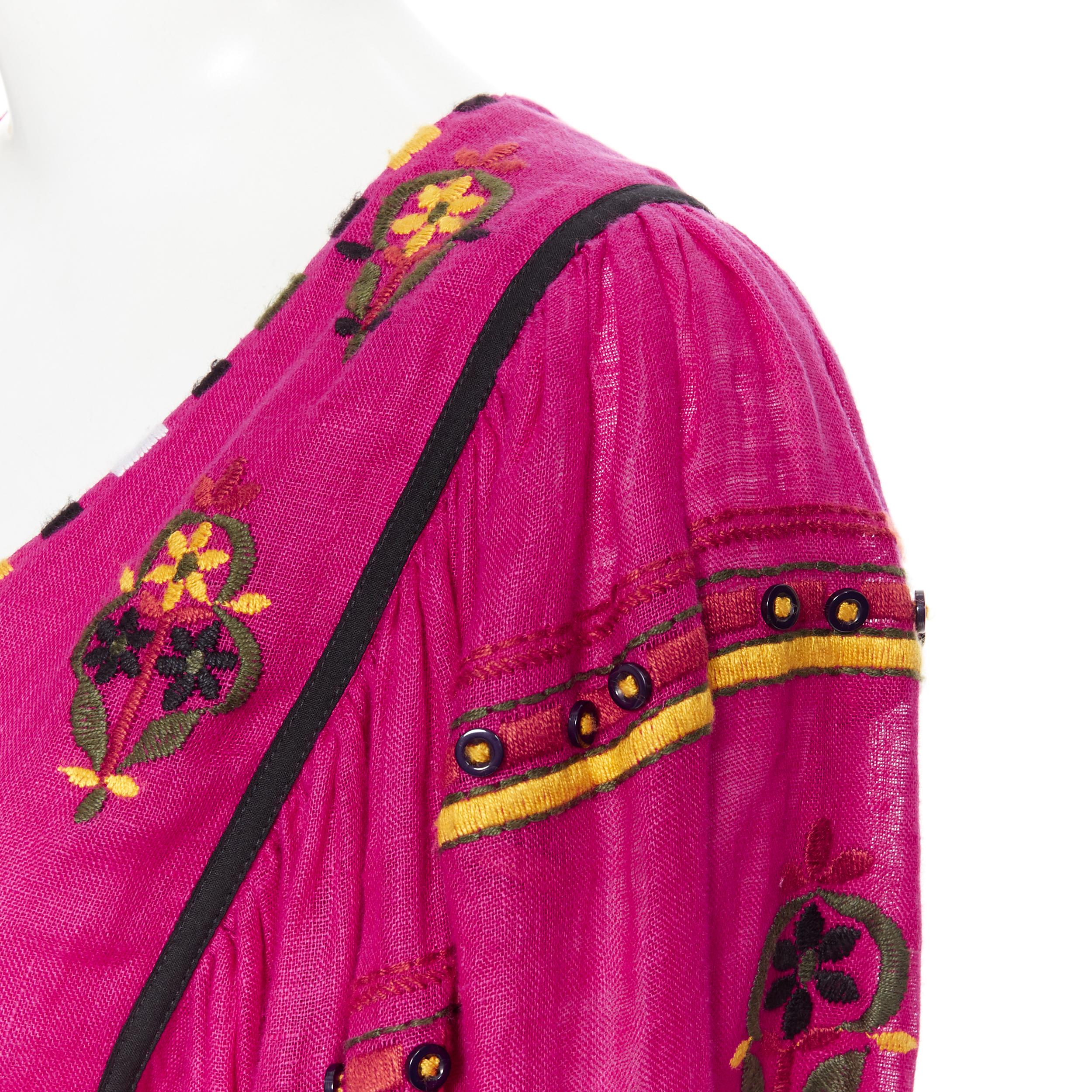 new VITA KIN fuschia Vyshyvanka embroidery bohemian folk wide sleeve dress XS 2