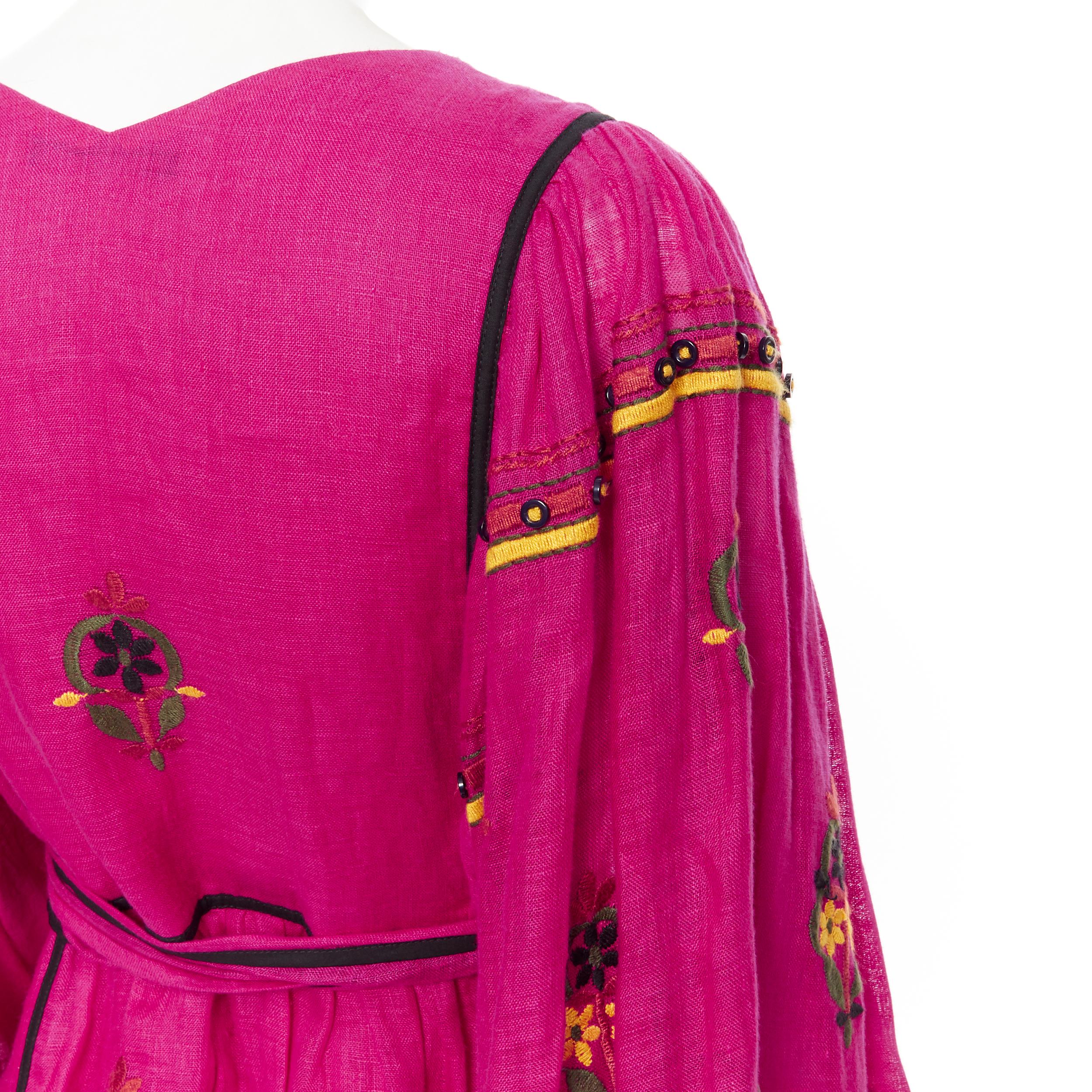 new VITA KIN fuschia Vyshyvanka embroidery bohemian folk wide sleeve dress XS 3