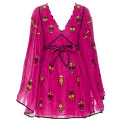 new VITA KIN fuschia Vyshyvanka embroidery bohemian folk wide sleeve dress XS