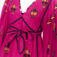 new VITA KIN pink Vyshyvanka button embellished wide sleeve boho short dress XS