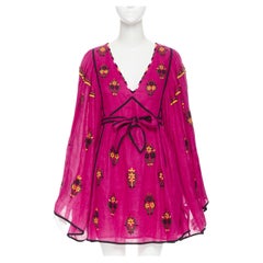 new VITA KIN pink Vyshyvanka button embellished wide sleeve boho short dress XS
