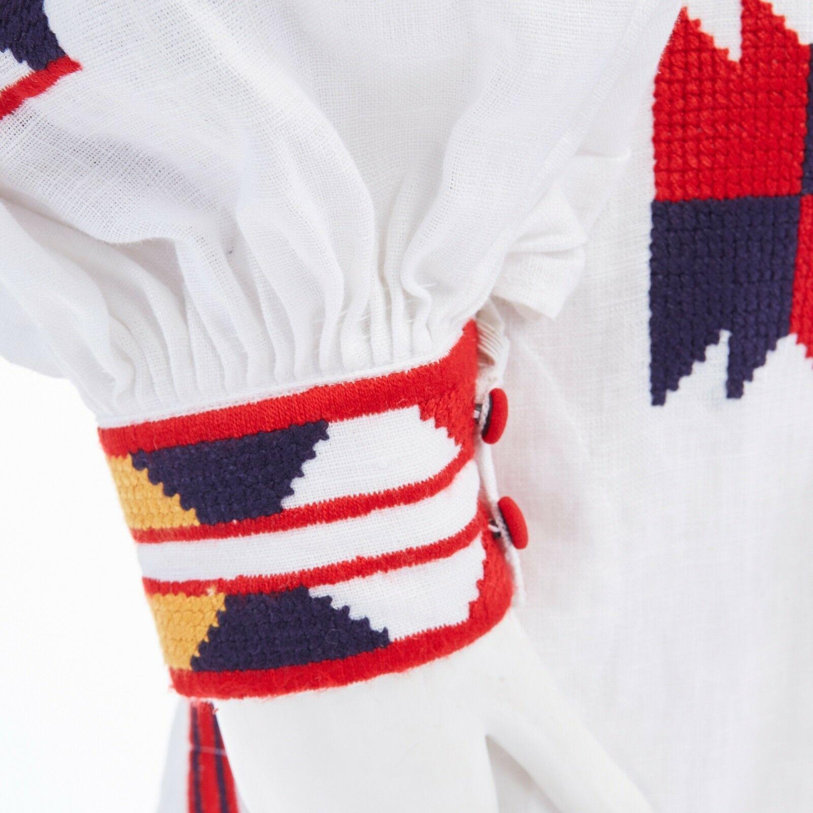 new VITA KIN white linen boho aztec embroidery tassel maxi kaftan dress M 3