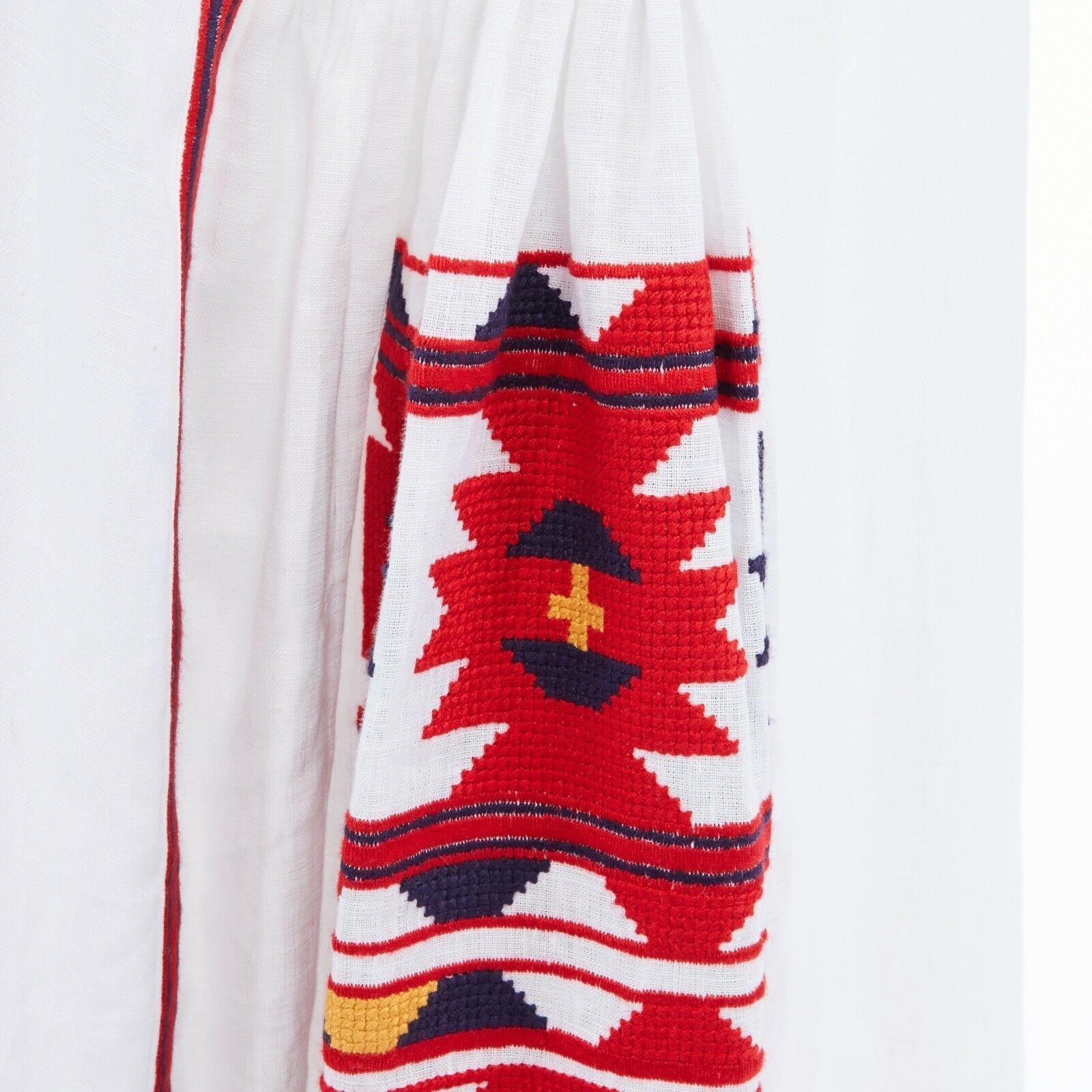 new VITA KIN white linen boho aztec embroidery tassel maxi kaftan dress M 4