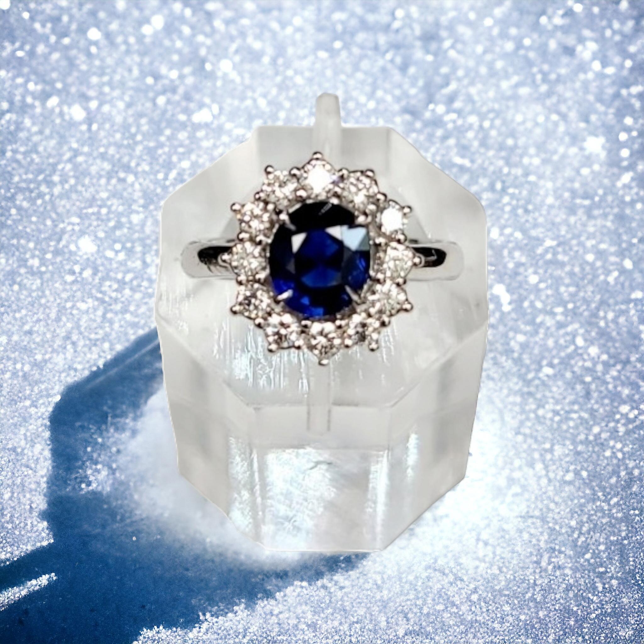 Vivid Royal Blue Sapphire Burma Mogok No Heat Perfectly Clean in  Diamond Ring  For Sale 2