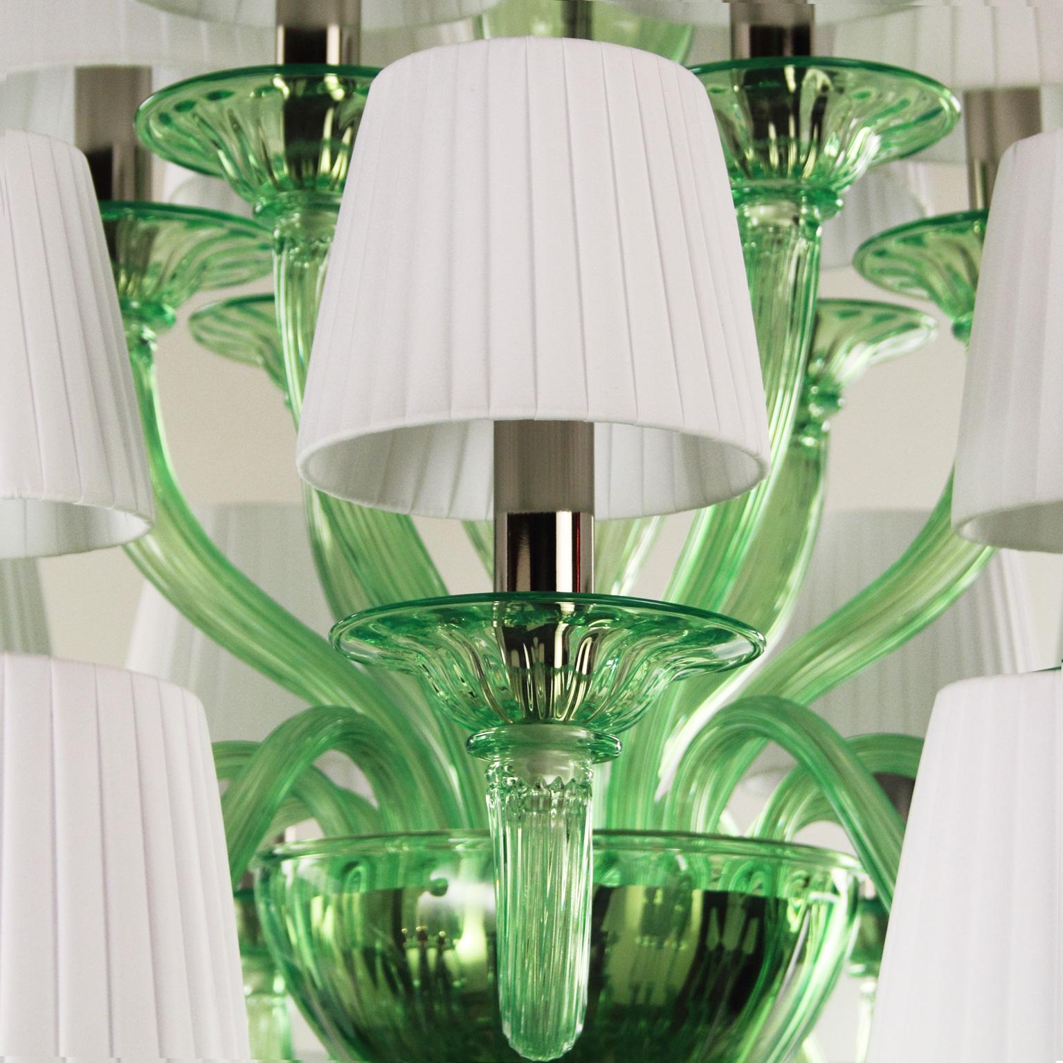 Italian 21st Century artistic  Chandelier 12+9+6 arms Green Murano Glass by Multiforme For Sale