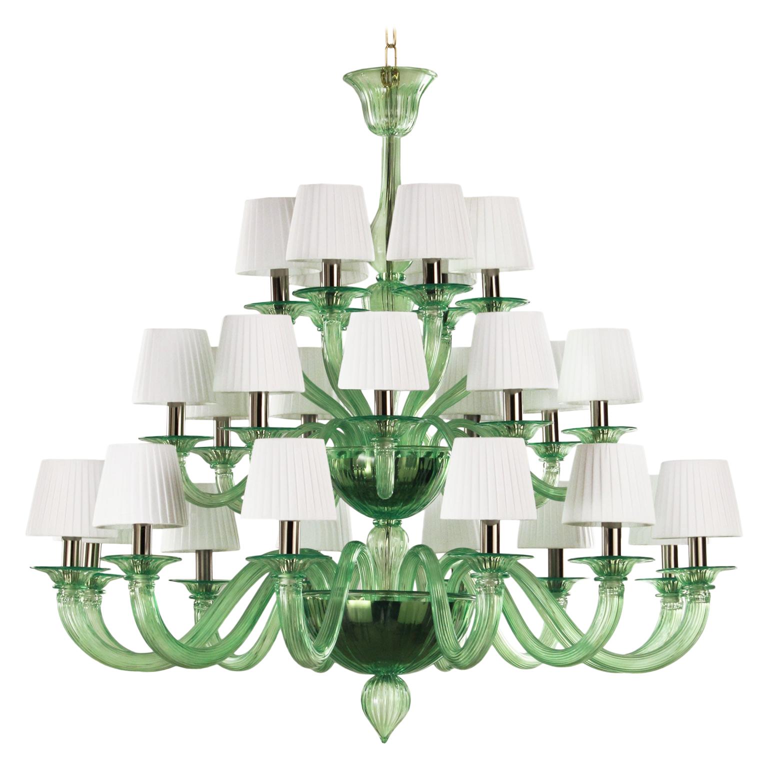 21st Century artistic  Chandelier 12+9+6 arms Green Murano Glass by Multiforme For Sale