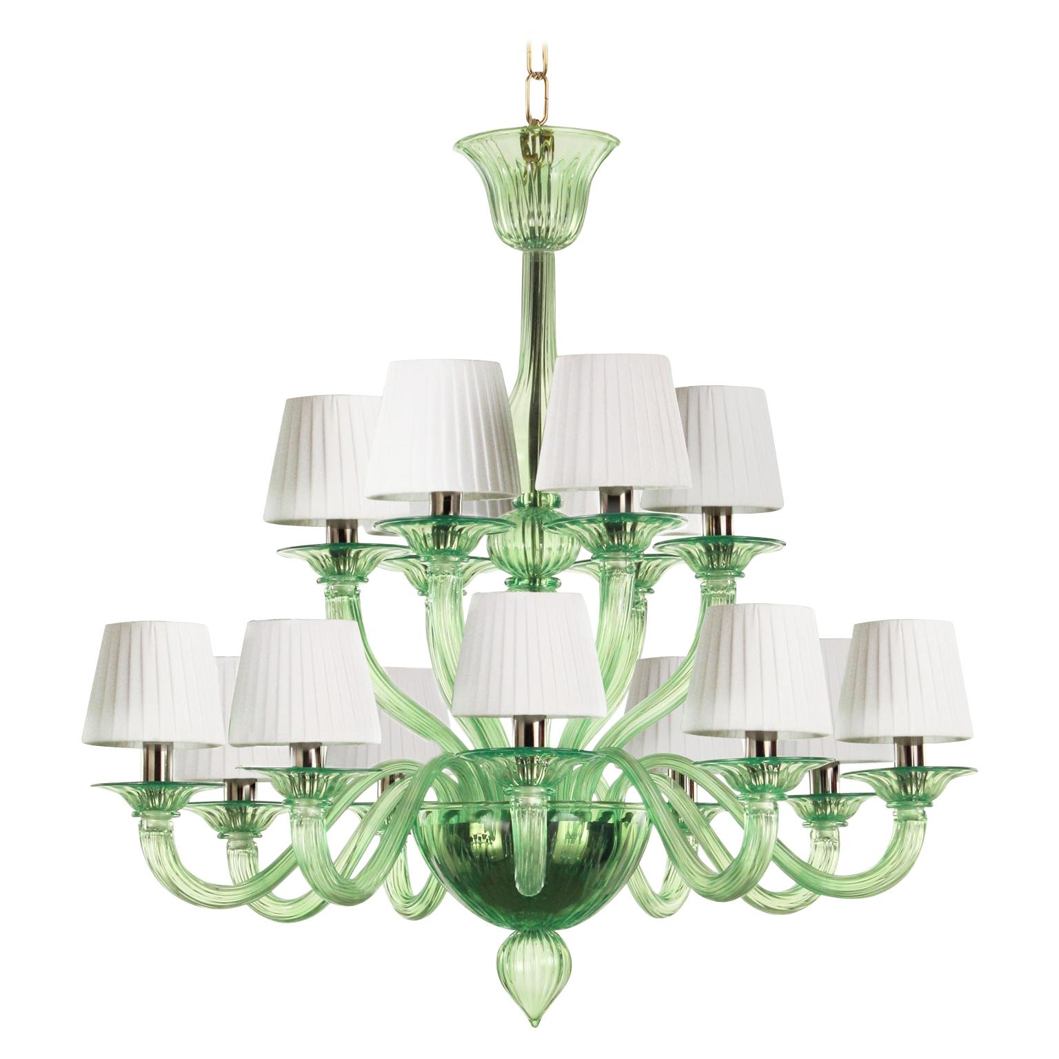 21st Century artistic Chandelier 9+6arms Green Murano Glass by Multiforme